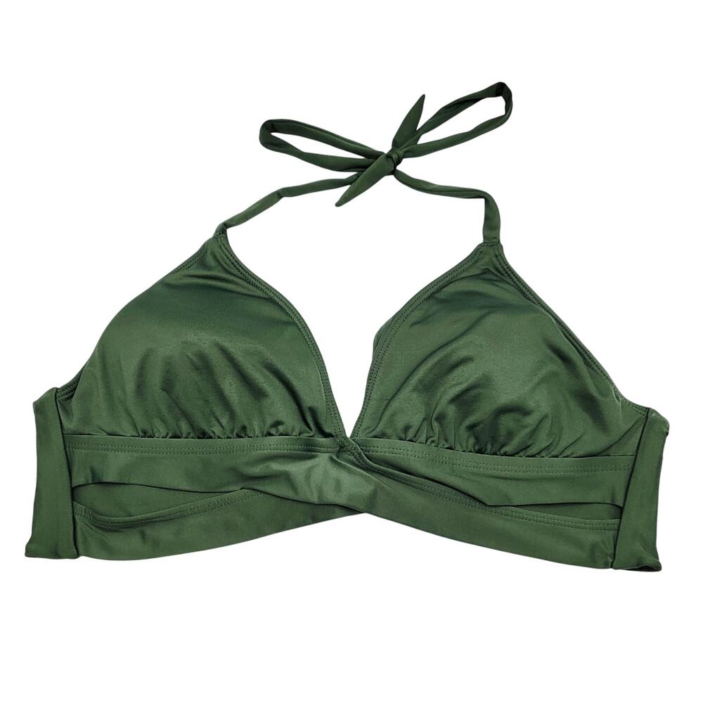 Shade & Shore Halter Neck Cutout Detail Dark Green Bikini Top Women’s Size M